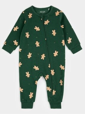 Petit Lem • NWT Green Gingerbread Print One-Piece Pajamas Christmas pjs family
